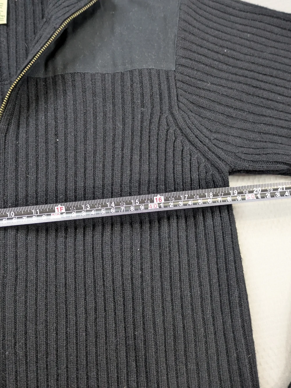L.L.Bean Full Zip Sweater Mens XL Commando Merino Lambs Wool Black Elbow Patches - Picture 4 of 5